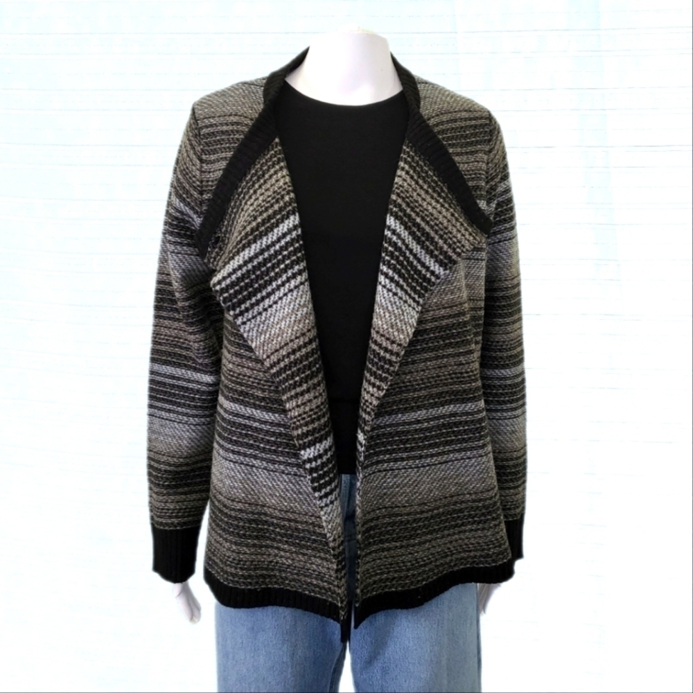 WOOLRICH Lambswool Cardigan Sweater Jacket Black/Grey/Cream Pattern Women's M
